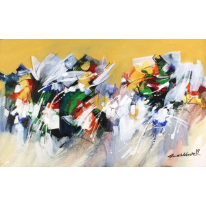 Mashkoor Raza, 30 x 48 Inch, Oil on Canvas, Abstract Painting, AC-MR-281